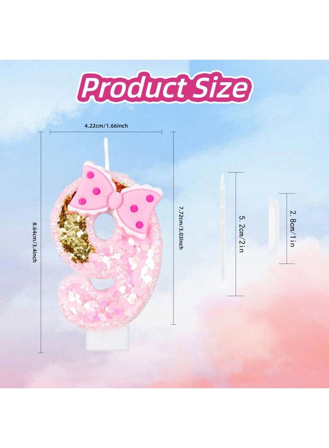 Hongplus Girls Pink 1 Number Birthday Candles, Gold Glitter Pink Number Candles with Bow, Cake Number 1 Birthday Candles for Cake, Candles for Cake, Happy 1st Birthday Party Decoration Celebration for Girls - Image 2