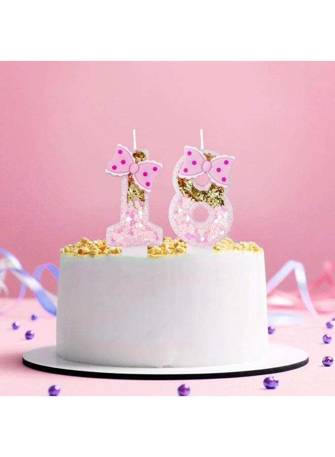 Hongplus Girls Pink 1 Number Birthday Candles, Gold Glitter Pink Number Candles with Bow, Cake Number 1 Birthday Candles for Cake, Candles for Cake, Happy 1st Birthday Party Decoration Celebration for Girls - Image 4