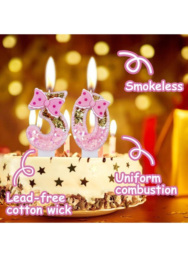 Hongplus Girls Pink 1 Number Birthday Candles, Gold Glitter Pink Number Candles with Bow, Cake Number 1 Birthday Candles for Cake, Candles for Cake, Happy 1st Birthday Party Decoration Celebration for Girls - Image 3