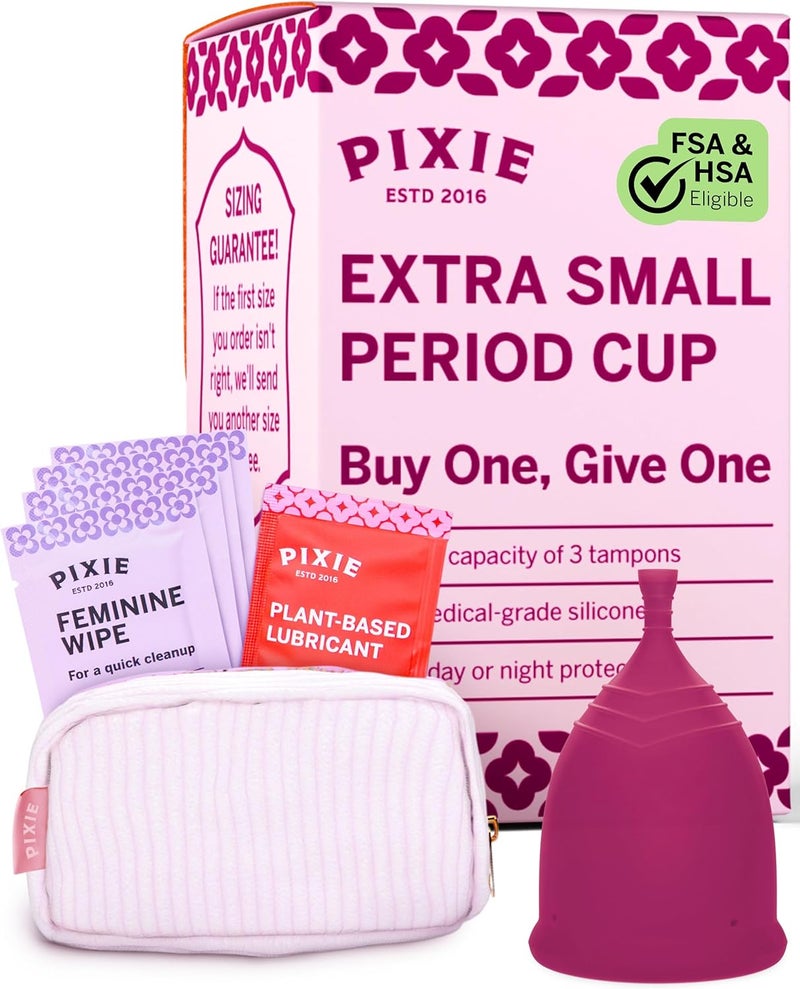 Pixie Cup - Soft, Safe, Reusable Menstrual Cup - Ranked 1 for The Best Tampon Alternative - 100% Medical-Grade Silicone Period Cup for Feminine Care - Buy One We Give One (Extra Small) - Image 1