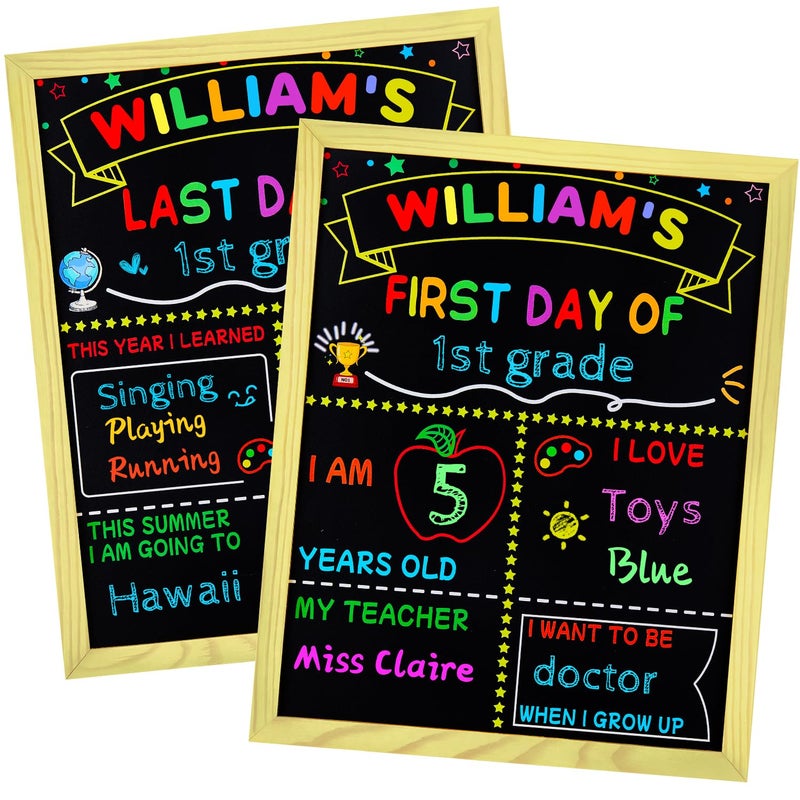 multiwins First Day Last Day of School Double Sided Sign with Wooden Frame 14 x 11 Reusable Back to Schools Sign for Kindergarten Preschool - Image 2