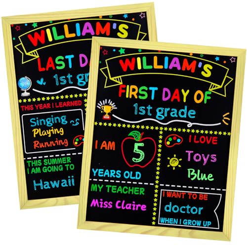multiwins First Day Last Day of School Double Sided Sign with Wooden Frame 14 x 11 Reusable Back to Schools Sign for Kindergarten Preschool - Image 1