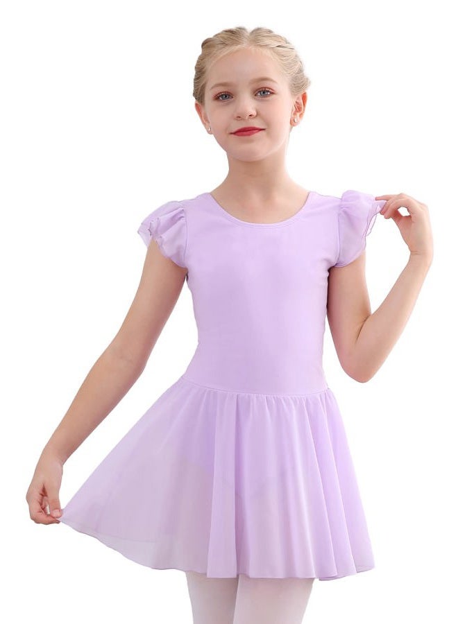 Stelle Girls Ballet Short Sleeve Dress Leotard for Dance, Gymnastics and Ballet(Toddler/Little Girl/Big Girl) (Light Purple(Ruffle Sleeve),4T) - Image 1