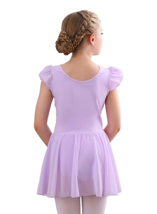 Stelle Girls Ballet Short Sleeve Dress Leotard for Dance, Gymnastics and Ballet(Toddler/Little Girl/Big Girl) (Light Purple(Ruffle Sleeve),4T) - Image 3