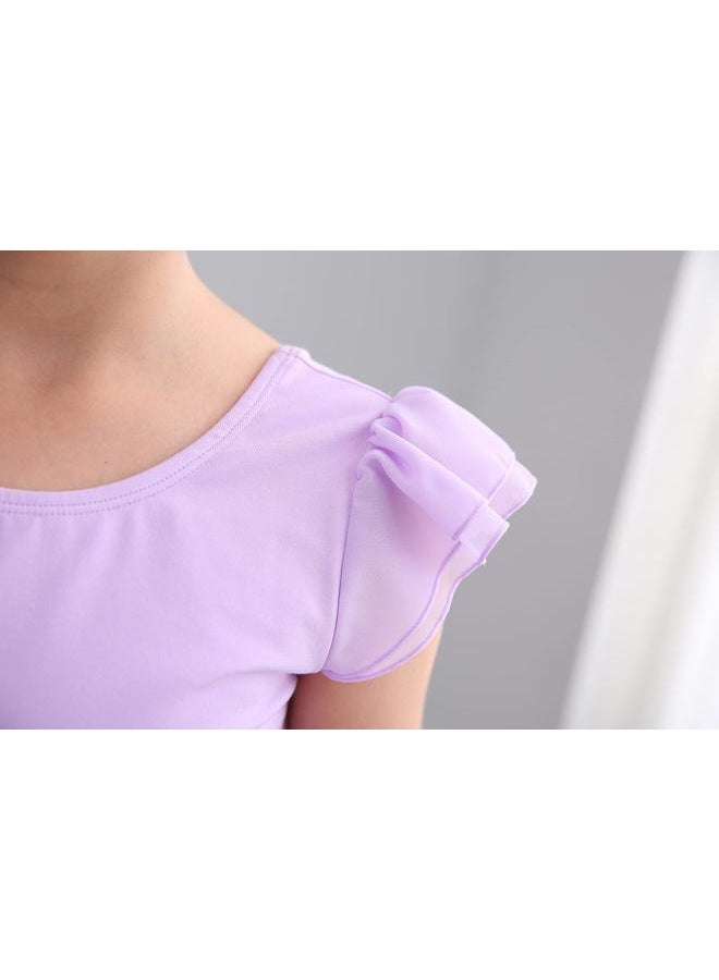 Stelle Girls Ballet Short Sleeve Dress Leotard for Dance, Gymnastics and Ballet(Toddler/Little Girl/Big Girl) (Light Purple(Ruffle Sleeve),4T) - Image 4