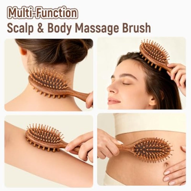 BONNET QUEEN Natural Wooden Hair Brush and Scalp Massager 2-in-1 Detangling Paddle Hair Brush with Wooden Pins, Dual-Sided Scalp, Face, Neck and Shoulder Massage Brush, Anti-Static and Frizz-Free - Image 2