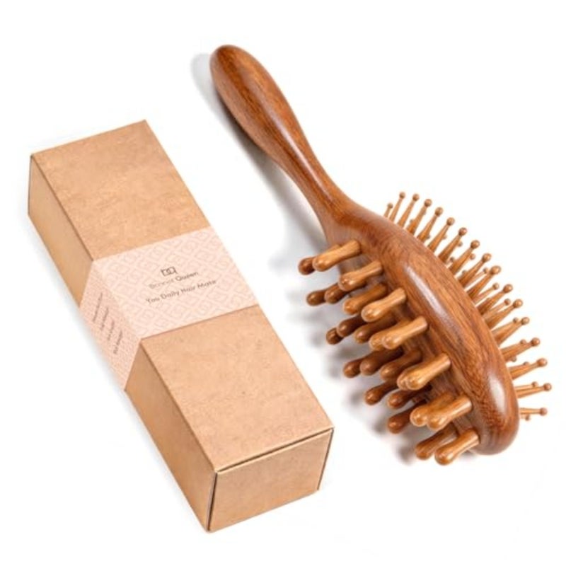 BONNET QUEEN Natural Wooden Hair Brush and Scalp Massager 2-in-1 Detangling Paddle Hair Brush with Wooden Pins, Dual-Sided Scalp, Face, Neck and Shoulder Massage Brush, Anti-Static and Frizz-Free - Image 1