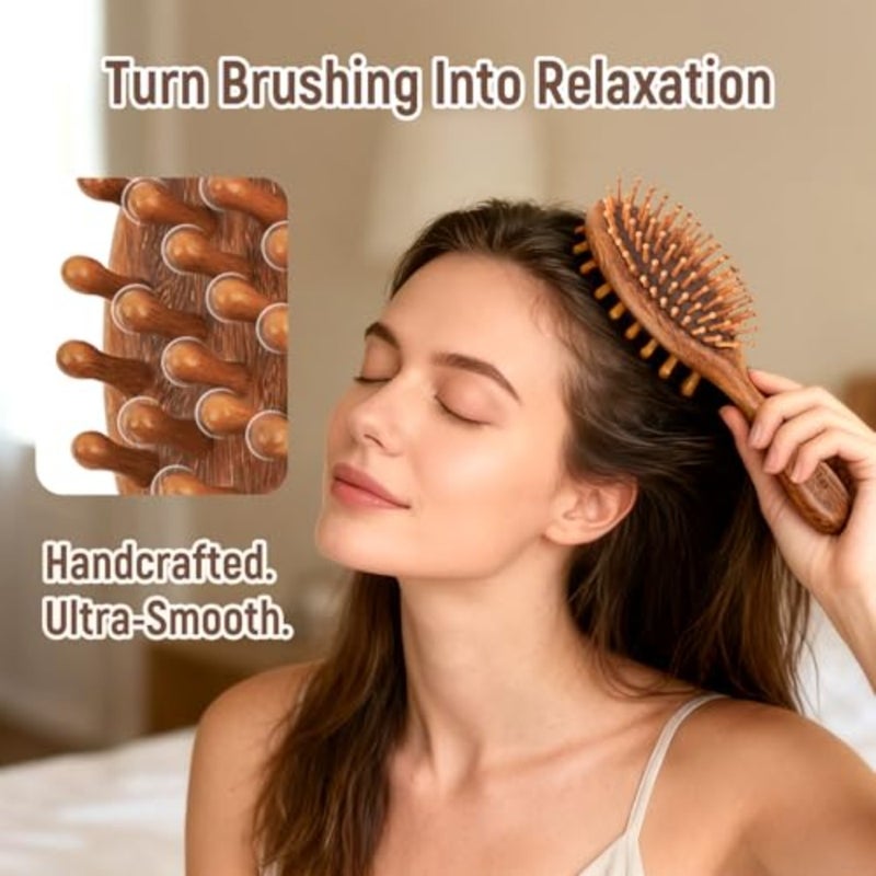 BONNET QUEEN Natural Wooden Hair Brush and Scalp Massager 2-in-1 Detangling Paddle Hair Brush with Wooden Pins, Dual-Sided Scalp, Face, Neck and Shoulder Massage Brush, Anti-Static and Frizz-Free - Image 3