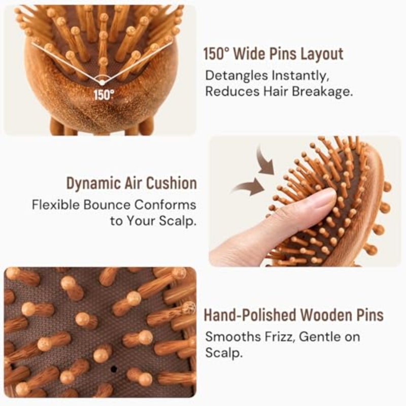 BONNET QUEEN Natural Wooden Hair Brush and Scalp Massager 2-in-1 Detangling Paddle Hair Brush with Wooden Pins, Dual-Sided Scalp, Face, Neck and Shoulder Massage Brush, Anti-Static and Frizz-Free - Image 4