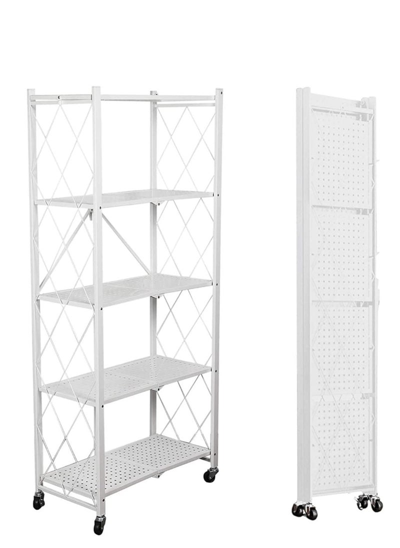 Cozara 5-Layered Foldable Storage Rack With Wheels White 34x71x160cm  - Image 4