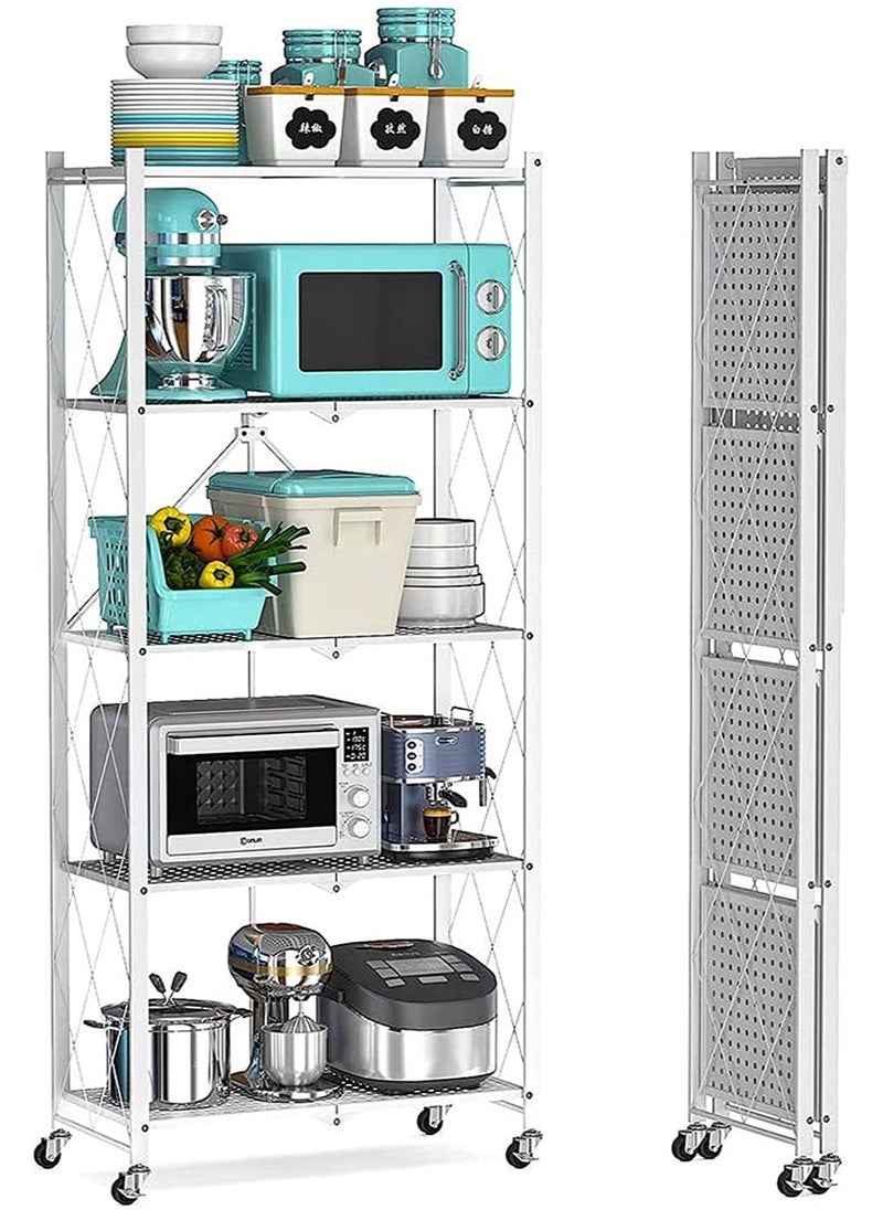 Cozara 5-Layered Foldable Storage Rack With Wheels White 34x71x160cm  - Image 1