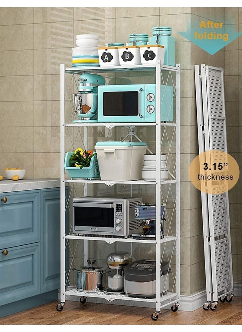 Cozara 5-Layered Foldable Storage Rack With Wheels White 34x71x160cm  - Image 2
