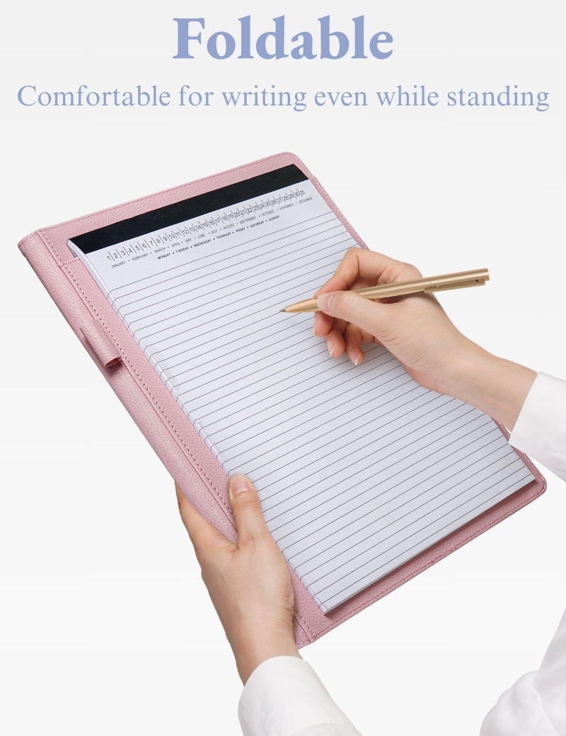 Mymazn Padfolio Portfolio Folder, Faux Leather Interview Resume Folder with Document Organizer & Business Card Holder, Letter-Sized Notepad Legal Pad Holder for Men Women (Pink) - Image 4