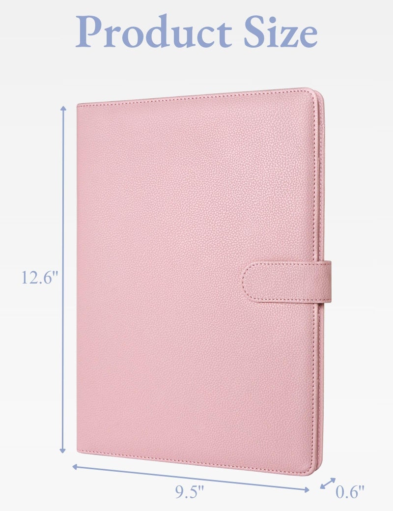 Mymazn Padfolio Portfolio Folder, Faux Leather Interview Resume Folder with Document Organizer & Business Card Holder, Letter-Sized Notepad Legal Pad Holder for Men Women (Pink) - Image 2