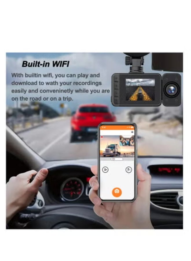 JAJEEK 3-Camera 1080P WiFi Dash Cam with Front, Interior & Rear Recording – Night Vision, G-Sensor Collision Detection, Parking Monitor | Loop Recording, 2-Inch Display | Full HD Driving Recorder for Cars, Trucks & SUVs | Universal Vehicle Security Camera  - Image 4