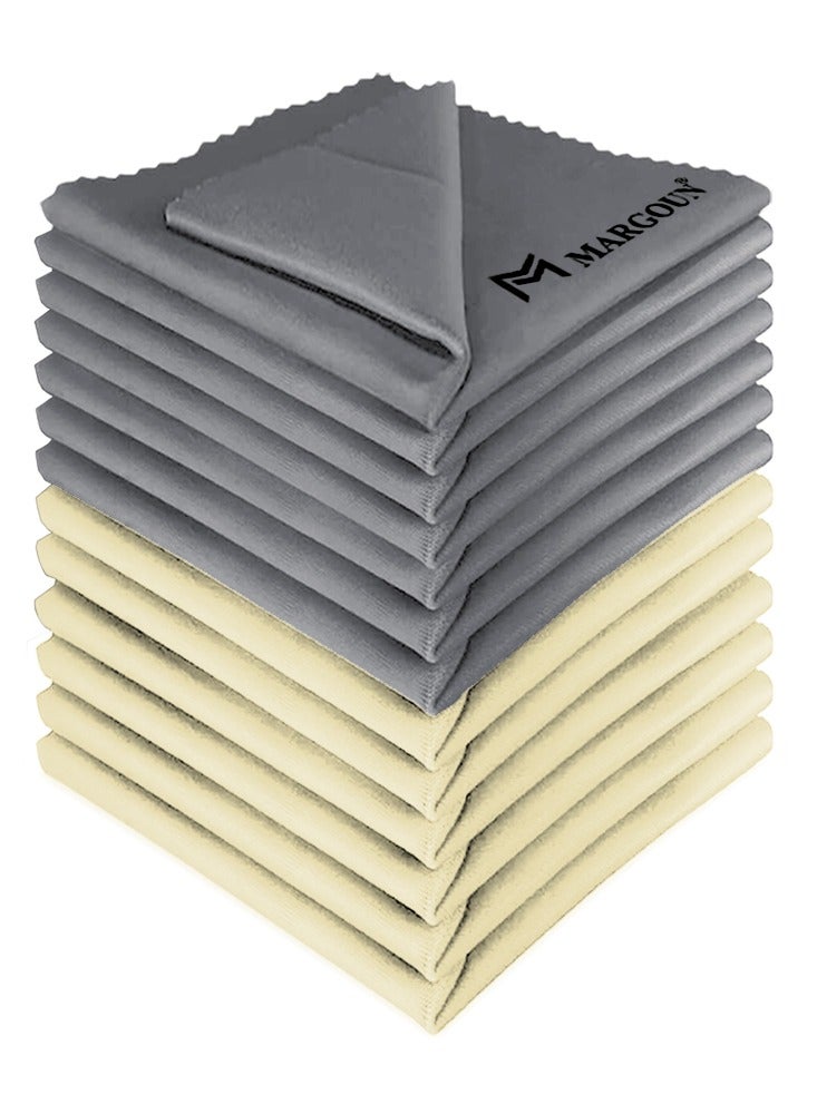 MARGOUN 12 Pack Microfiber Cleaning Cloth Premium Cloth for Glasses Lens Screens & More Grey Yellow - Image 2