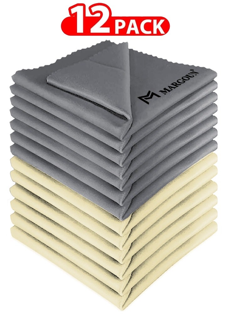 MARGOUN 12 Pack Microfiber Cleaning Cloth Premium Cloth for Glasses Lens Screens & More Grey Yellow - Image 1