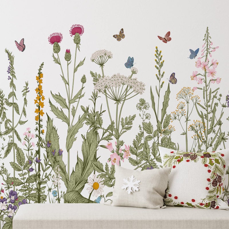 زنون Zonon 6 قطع زهور جدار شارات فينيل اليعسوب الزهور ملصقات الجدار ملصقات جدار الأزهار القابلة للإزالة جداريات قشر وعصا ديكور جدار الزهرة الملونة لغرفة النوم الحضانة (الزهور) - Image 1