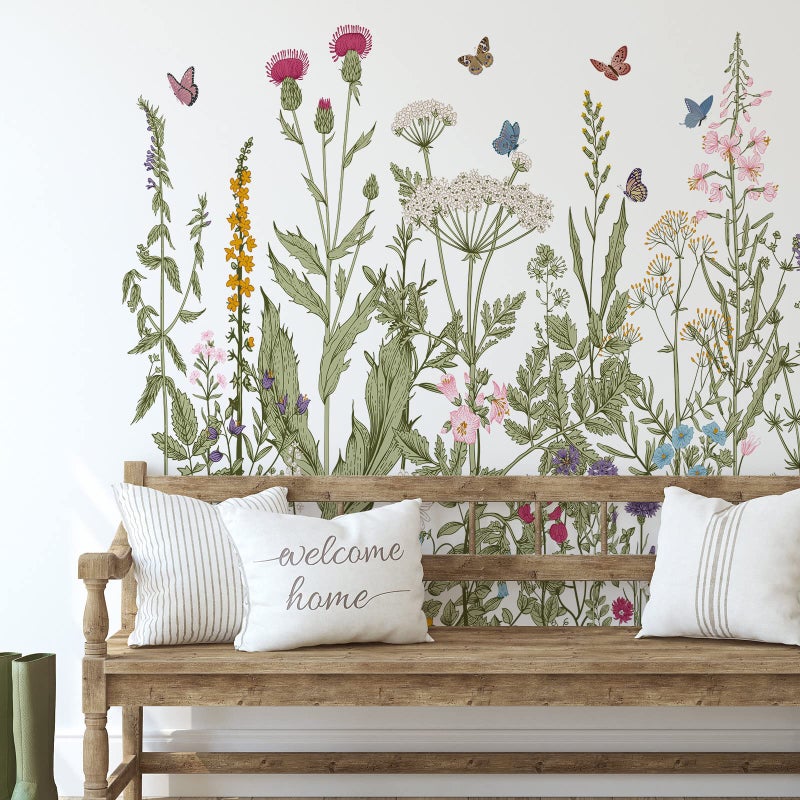 زنون Zonon 6 قطع زهور جدار شارات فينيل اليعسوب الزهور ملصقات الجدار ملصقات جدار الأزهار القابلة للإزالة جداريات قشر وعصا ديكور جدار الزهرة الملونة لغرفة النوم الحضانة (الزهور) - Image 2