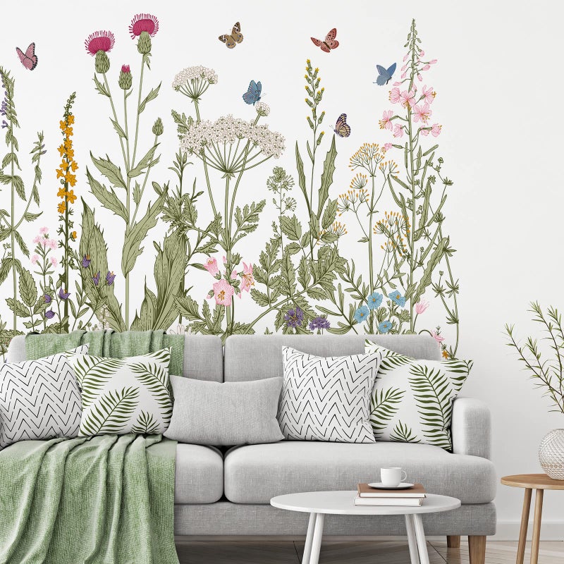 زنون Zonon 6 قطع زهور جدار شارات فينيل اليعسوب الزهور ملصقات الجدار ملصقات جدار الأزهار القابلة للإزالة جداريات قشر وعصا ديكور جدار الزهرة الملونة لغرفة النوم الحضانة (الزهور) - Image 4