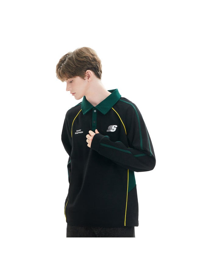 The Simpsons Casual Spring And Autumn Trendy Loose Colorblock Spliced Uni Long Sleeve Polo Shirt Black Regular 2XL - Image 5