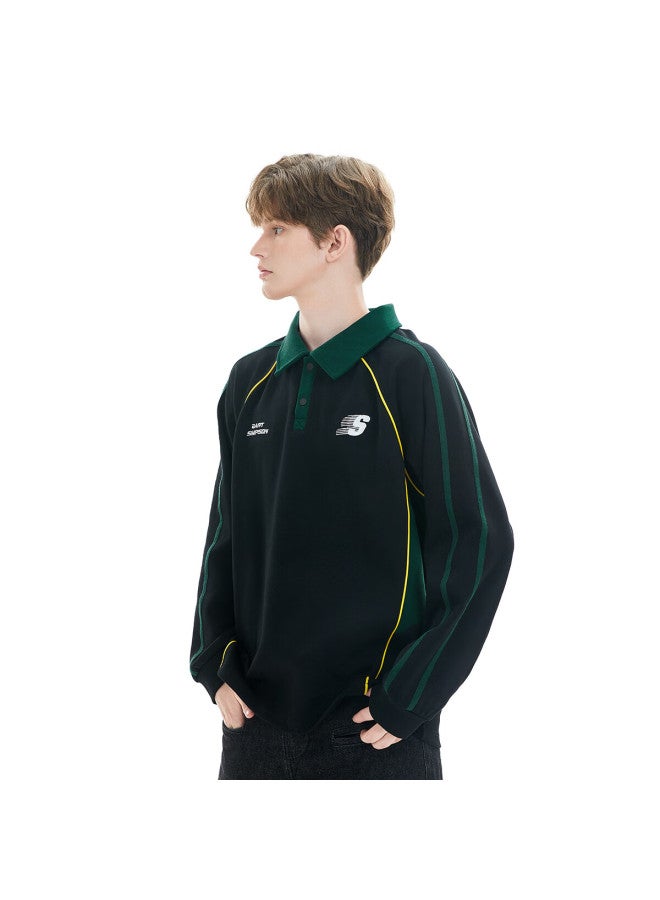 The Simpsons Casual Spring And Autumn Trendy Loose Colorblock Spliced Uni Long Sleeve Polo Shirt Black Regular 2XL - Image 3