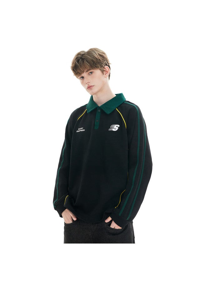 The Simpsons Casual Spring And Autumn Trendy Loose Colorblock Spliced Uni Long Sleeve Polo Shirt Black Regular 2XL - Image 4