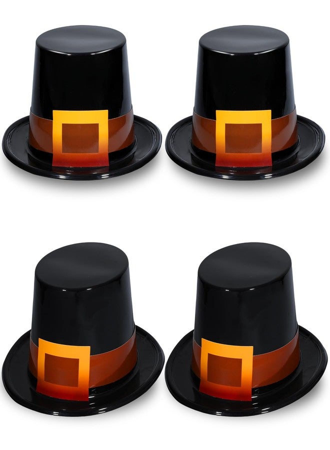 Liliful 4 Pcs Pilgrim Hats Thanksgiving Hat Thanksgiving Novelty Top Hats Cosplay Costume Accessory for Adults(Brown,Glossy) - Image 1