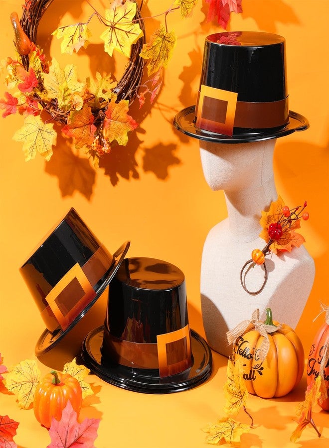 Liliful 4 Pcs Pilgrim Hats Thanksgiving Hat Thanksgiving Novelty Top Hats Cosplay Costume Accessory for Adults(Brown,Glossy) - Image 4