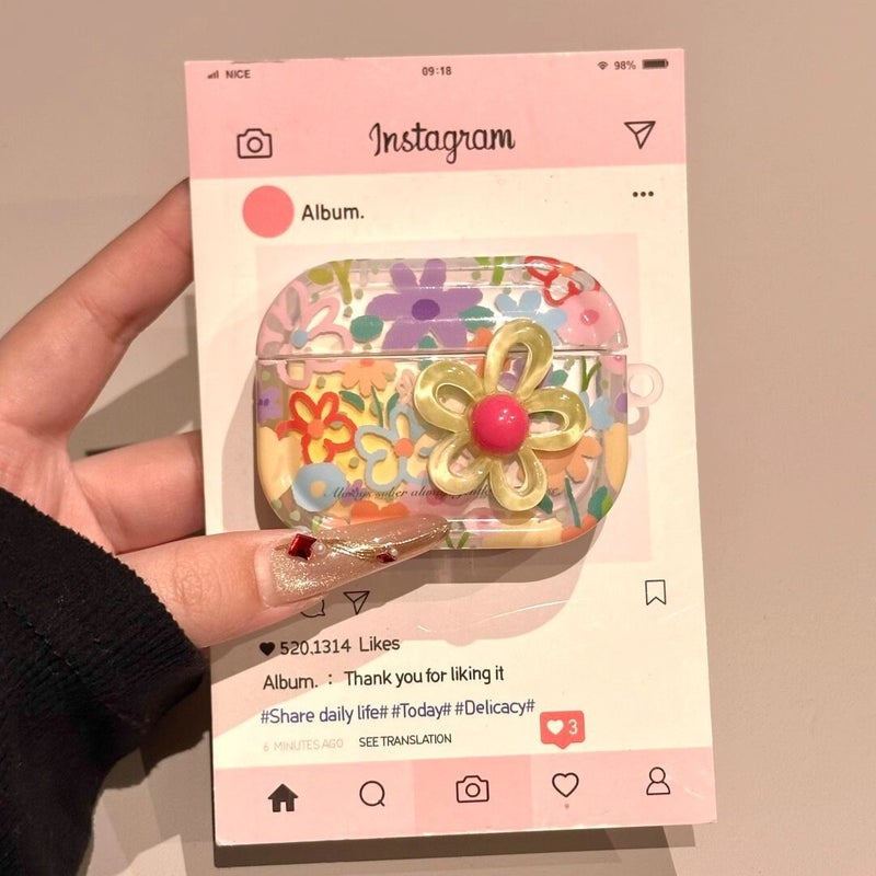 Cartoon Summer Flower TPU Earbud Case with Optional Pendant, Full Protective Portable Design for AirPods 1/2, Pro, 3, Pro 2, 4, Pro 3 - Image 4