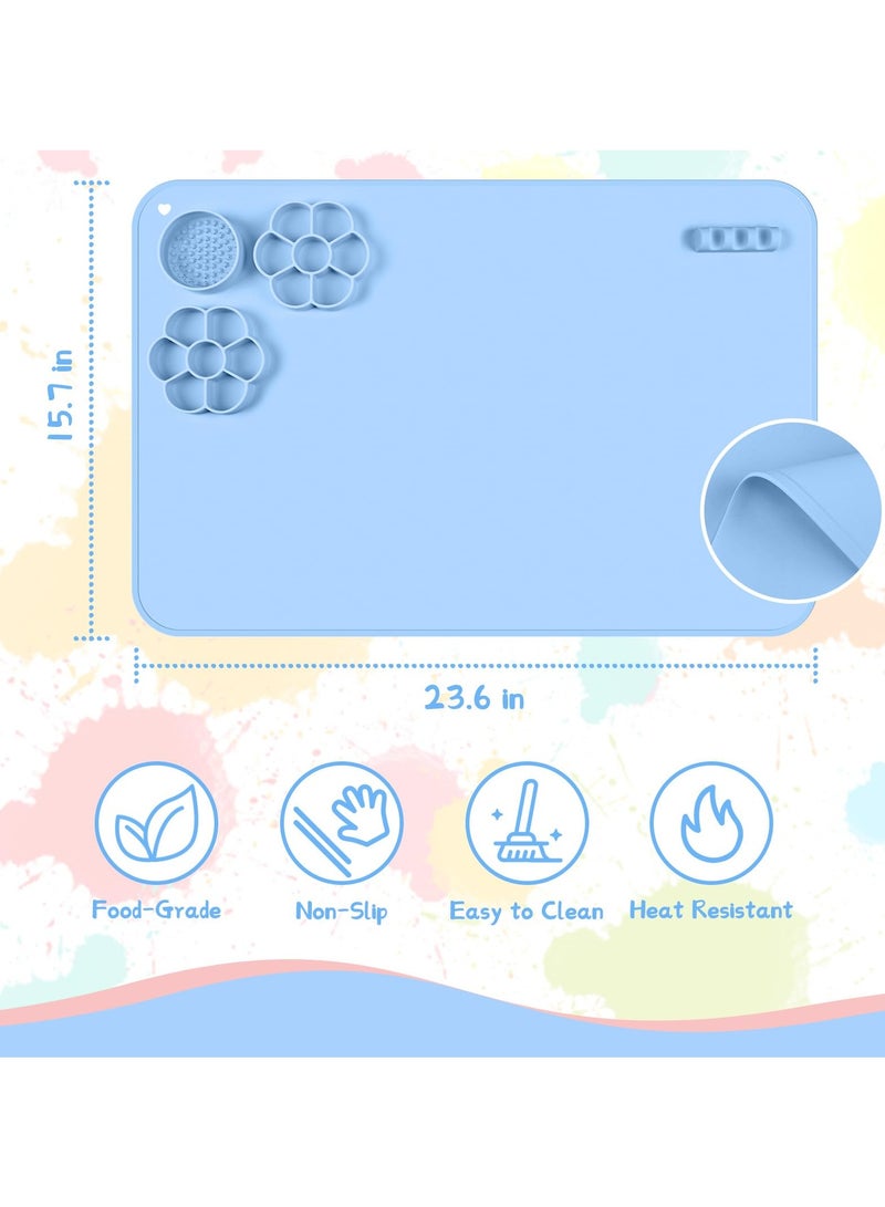 SOLARAE Silicone Craft Mat,  Nonslip Silicon Mat for Painting 23.6x15.7 Inches Silicon Art Mat for Children with Palette for Painting, Clay, DIY, Resin, Play Doh (Blue) - Image 4