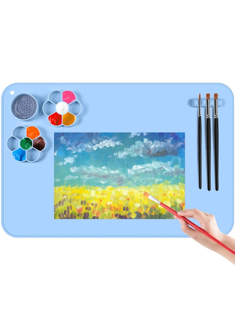 SOLARAE Silicone Craft Mat,  Nonslip Silicon Mat for Painting 23.6x15.7 Inches Silicon Art Mat for Children with Palette for Painting, Clay, DIY, Resin, Play Doh (Blue) - Image 1