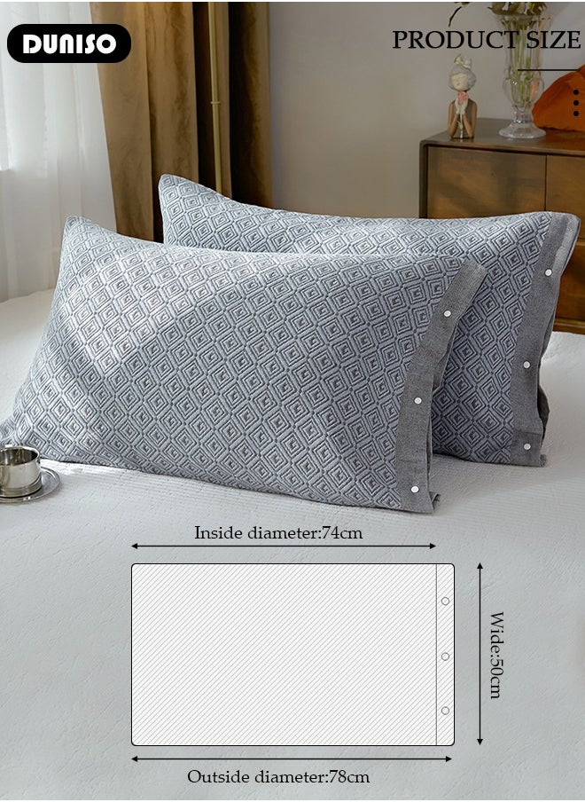 DUNISO 2 PCS Cotton Pillow Cases, 100% Cotton Washable Pillow Covers, Soft Breathable Pillow Covers with Side Button, Detachable Bed Pillowcases for Dorm Rooms, Guest Room and Bedroom  - Image 4