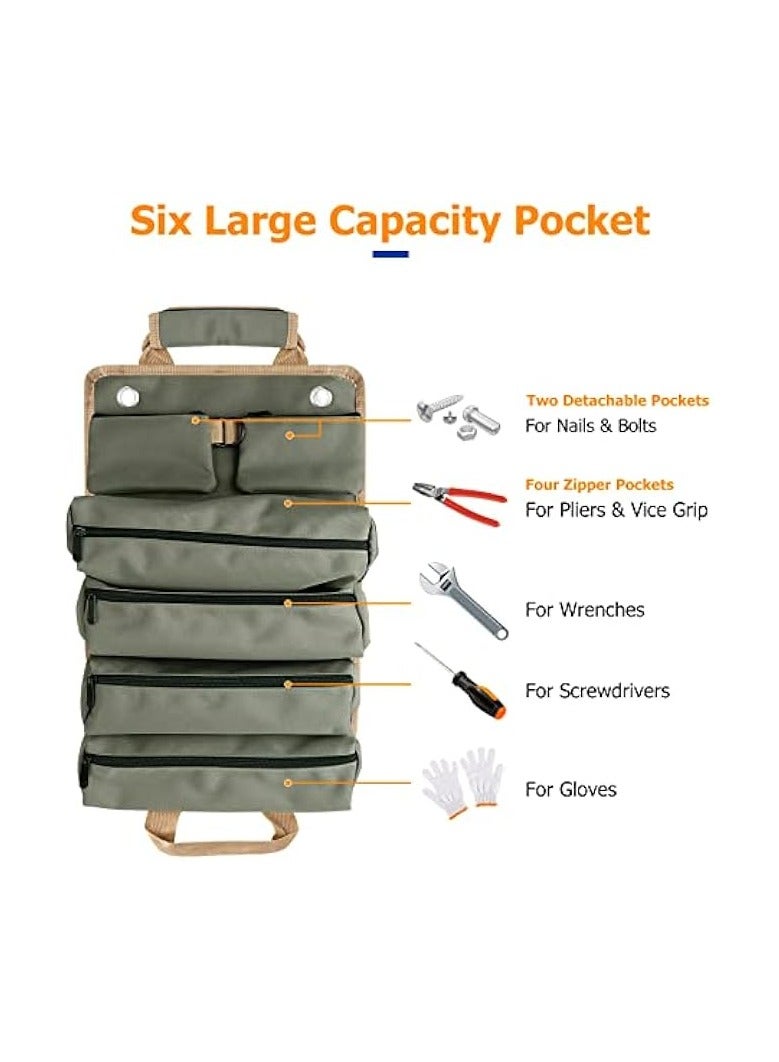 إيروريكس حقيبة أدوات قابلة للطي، منظم أدوات من قماش أكسفورد مع 4 جيوب بسحاب وجيبين قابلين للفصل، حقيبة أدوات قابلة للطي متعددة الأغراض للميكانيكي والكهربائي - Image 1