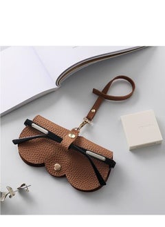 Golden Soft Leather Sunglasses Bag Eyeglass Case,Portable Slim Travel Sunglasses Pouch,Anti-Stress Sun Glasses Storage Bag with Lanyard,Glasses Protective Case,Spectacle Case(Brown)  - Image 1