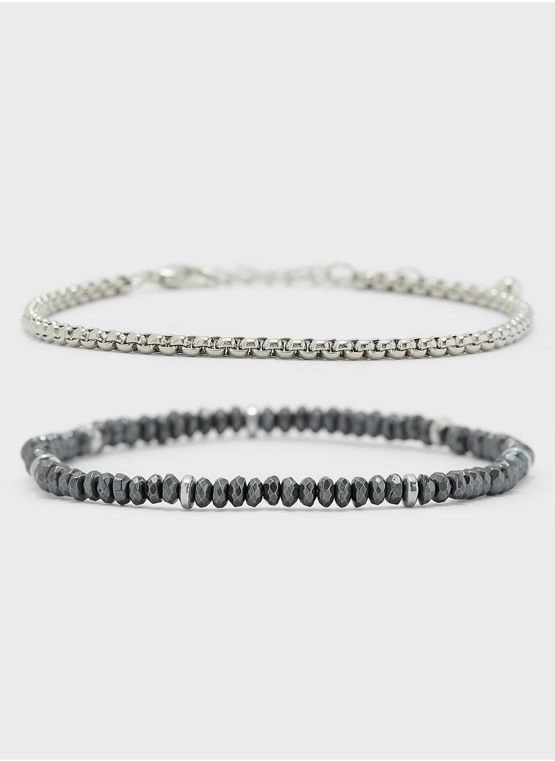 Seventy Five - 2 Pack Beaded Chain Bracelet Set - Image 1