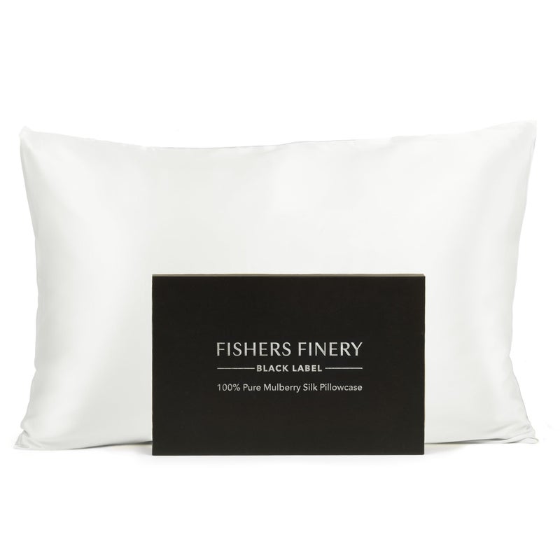 Fishers Finery 30mm 100% Pure Mulberry Silk Pillowcase, Quality Tested (White, Standard) - Image 1