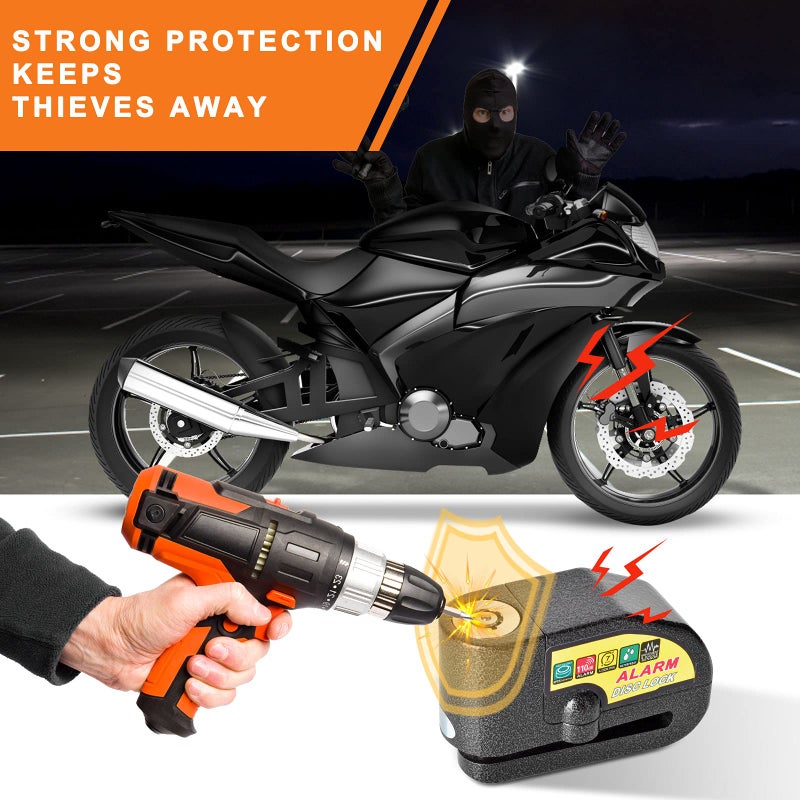 Mathtoxyz Motorcycle Alarm Disc Brake Lock, Motorcycle Locks Anti-Theft Security Wheel Disc Lock Waterproof 110dB Alarm Sound with 5ft Reminder Cable Keys and Carry Pouch for Motorbike Bike Scooter - Image 2