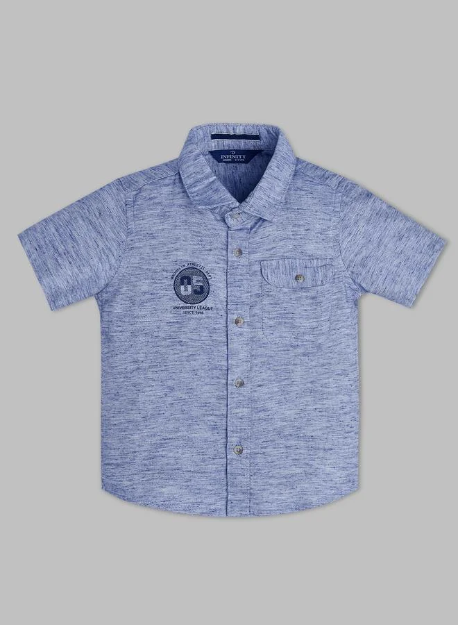 Infinity Kids Navy Blue Cotton Short Sleeve Shirt