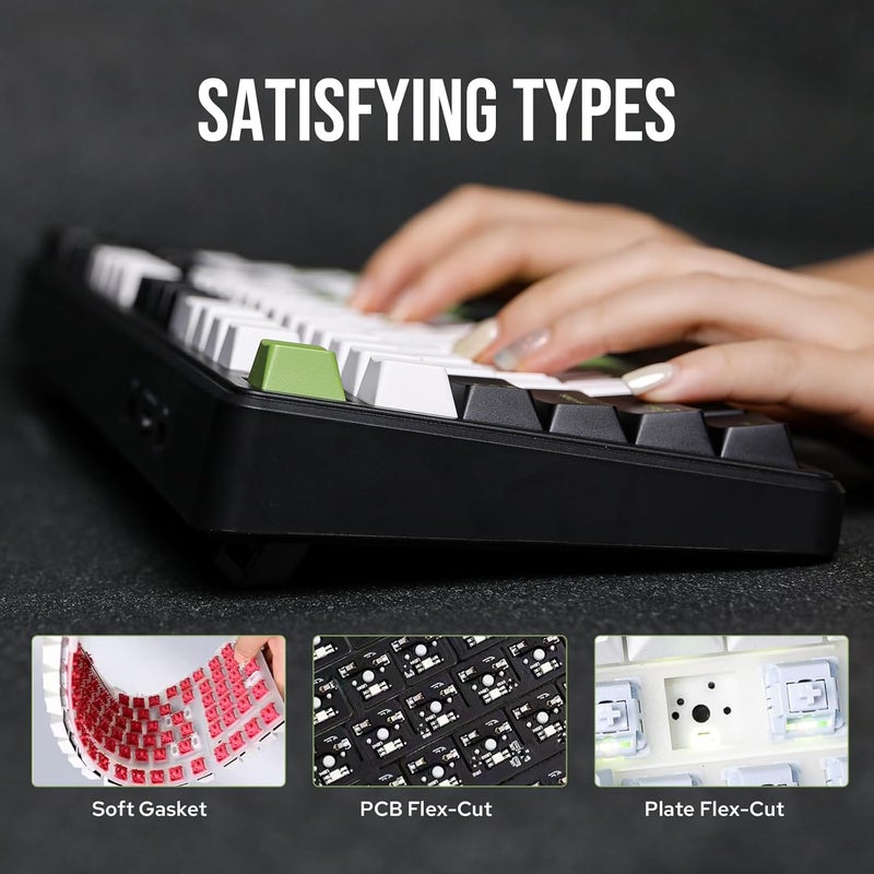 EPOMAKER X AULA F99 PRO Wireless Gaming Keyboard, Hot Swappable, 2.4GHz/Type-C/BT5.0 Custom Mechanical Keyboard with 8000mAh Battery, RGB Backlit (Black&White&Green) - Image 3