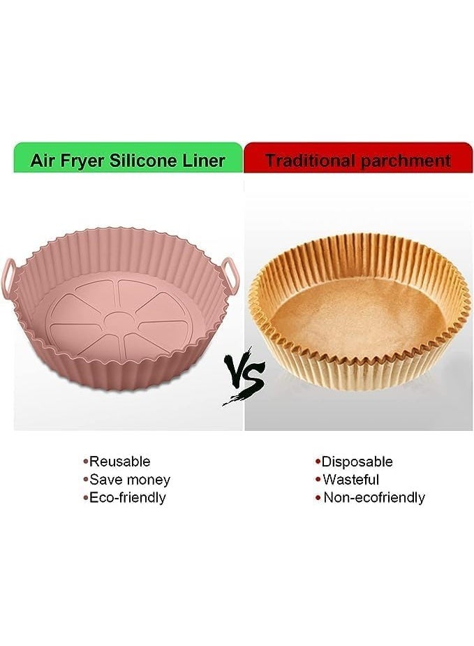 CAZADORA 2PCS Silicone Air Fryer Liners – 8 Inch Round Reusable Baking Tray Insert – Non-Stick, Heat Resistant, BPA-Free, Food-Grade Silicone – Dishwasher Safe, Eco-Friendly, Easy to Clean – Compatible with Most Air Fryers Including Extra Large Sizes – Keeps Basket Clean and Oil-Free – Safe Cooking with Crisp Results – Suitable for Frying, Baking, Steaming, and Reheating – Ideal for Healthy Cooking – Flexible Design with High Sides for Spill Protection – Includes 5 Modern Colors: Red, Light Blue, Bronze, Grey, Pink – Thick and Durable Silicone Material – Prevents Food Sticking or Burning – Foldable and Space-Saving – Perfect for Everyday Use – Must-Have Kitchen Accessory – Premium Quality – Model Number: 7015 – Universal Fit – Designed for Modern Homes and Kitchens – 20.3 cm Diameter, 6.4 cm Height – Practical, Multi-Use, Easy to Store, Heat Safe up to 230°C - Image 2