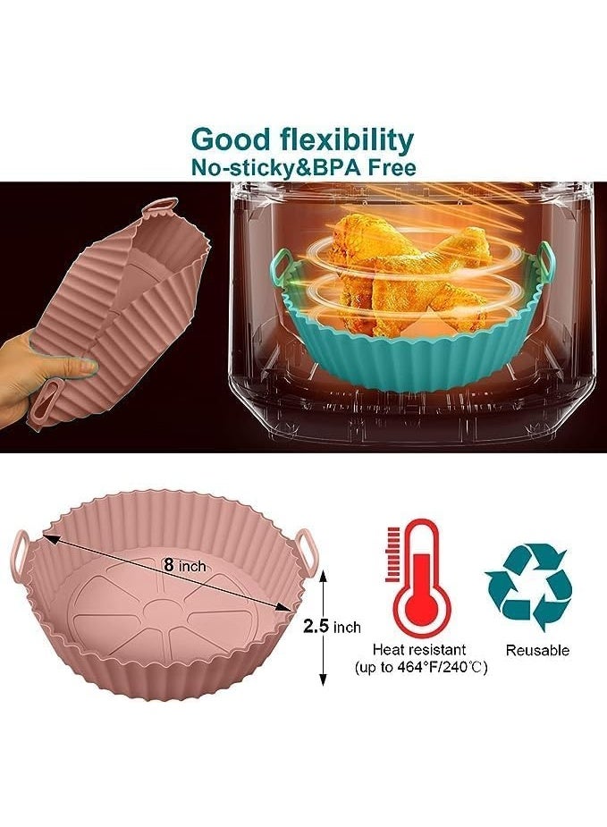 CAZADORA 2PCS Silicone Air Fryer Liners – 8 Inch Round Reusable Baking Tray Insert – Non-Stick, Heat Resistant, BPA-Free, Food-Grade Silicone – Dishwasher Safe, Eco-Friendly, Easy to Clean – Compatible with Most Air Fryers Including Extra Large Sizes – Keeps Basket Clean and Oil-Free – Safe Cooking with Crisp Results – Suitable for Frying, Baking, Steaming, and Reheating – Ideal for Healthy Cooking – Flexible Design with High Sides for Spill Protection – Includes 5 Modern Colors: Red, Light Blue, Bronze, Grey, Pink – Thick and Durable Silicone Material – Prevents Food Sticking or Burning – Foldable and Space-Saving – Perfect for Everyday Use – Must-Have Kitchen Accessory – Premium Quality – Model Number: 7015 – Universal Fit – Designed for Modern Homes and Kitchens – 20.3 cm Diameter, 6.4 cm Height – Practical, Multi-Use, Easy to Store, Heat Safe up to 230°C - Image 5