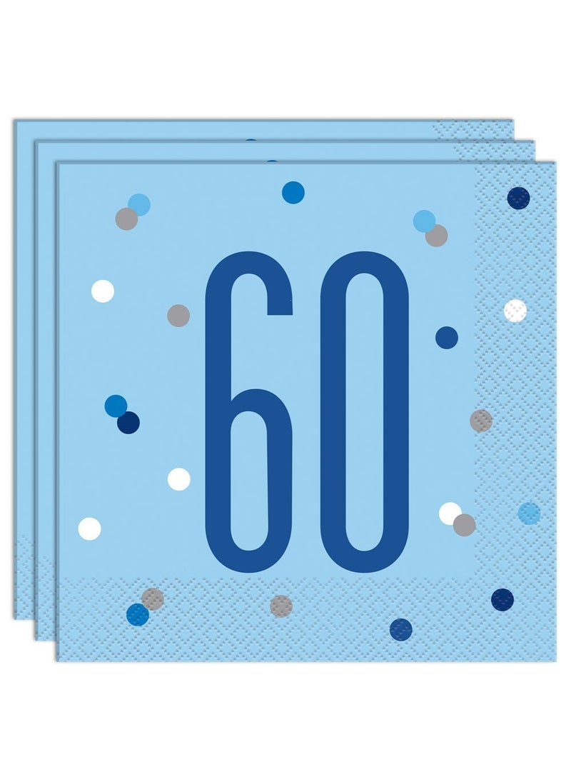 Unique 60 Years Birthday Anniversary Napkins Blue Party Tableware 33cm 16-Pack