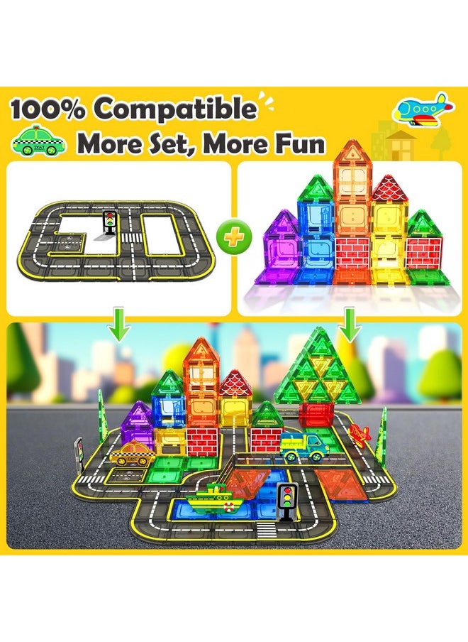 Coodoo Magnetic Tiles City Road with Cars Kids Toys for Ages 5-7 3-5 4-8, STEM Magnetic Blocks Building Toddler Toys, Creative Gifts Sensory Toy for 3+ Year Old Boys and Girls  - Image 2