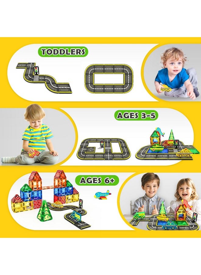 Coodoo Magnetic Tiles City Road with Cars Kids Toys for Ages 5-7 3-5 4-8, STEM Magnetic Blocks Building Toddler Toys, Creative Gifts Sensory Toy for 3+ Year Old Boys and Girls  - Image 4