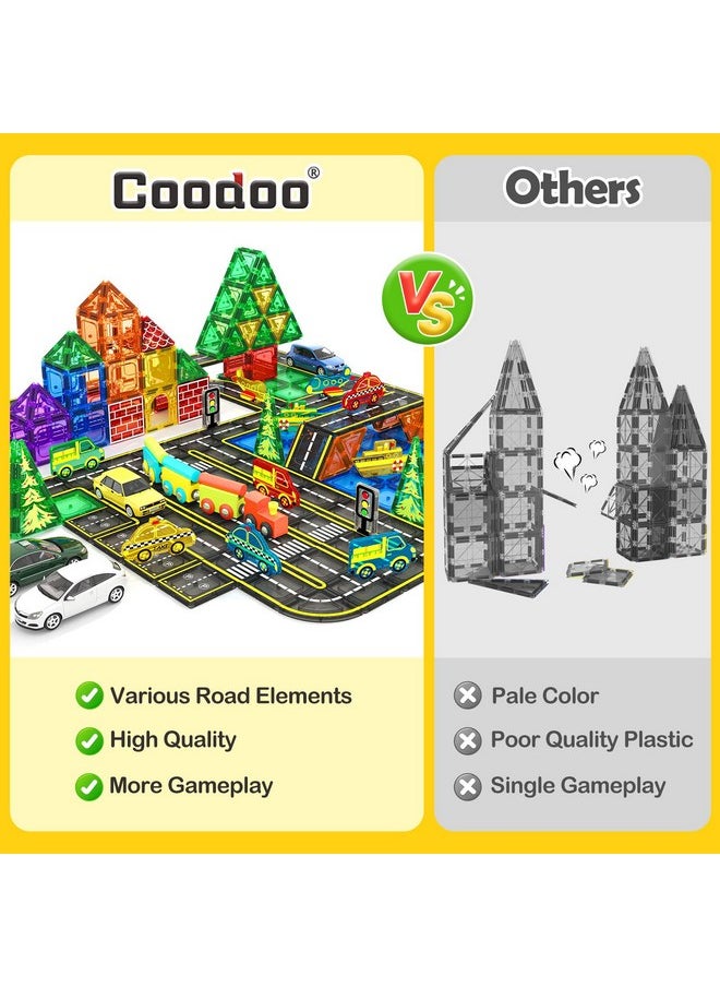 Coodoo Magnetic Tiles City Road with Cars Kids Toys for Ages 5-7 3-5 4-8, STEM Magnetic Blocks Building Toddler Toys, Creative Gifts Sensory Toy for 3+ Year Old Boys and Girls  - Image 3