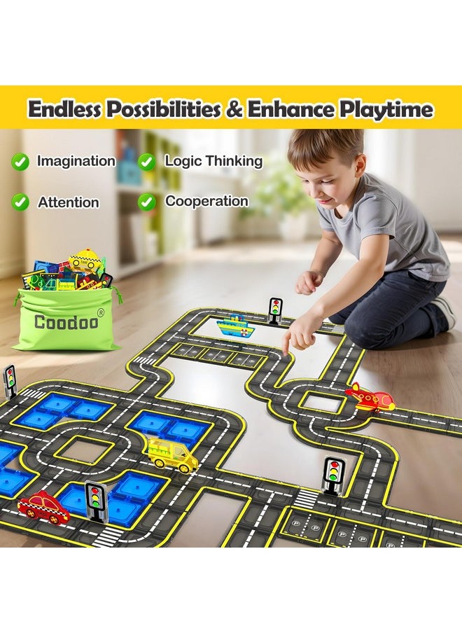 Coodoo Magnetic Tiles City Road with Cars Kids Toys for Ages 5-7 3-5 4-8, STEM Magnetic Blocks Building Toddler Toys, Creative Gifts Sensory Toy for 3+ Year Old Boys and Girls  - Image 5