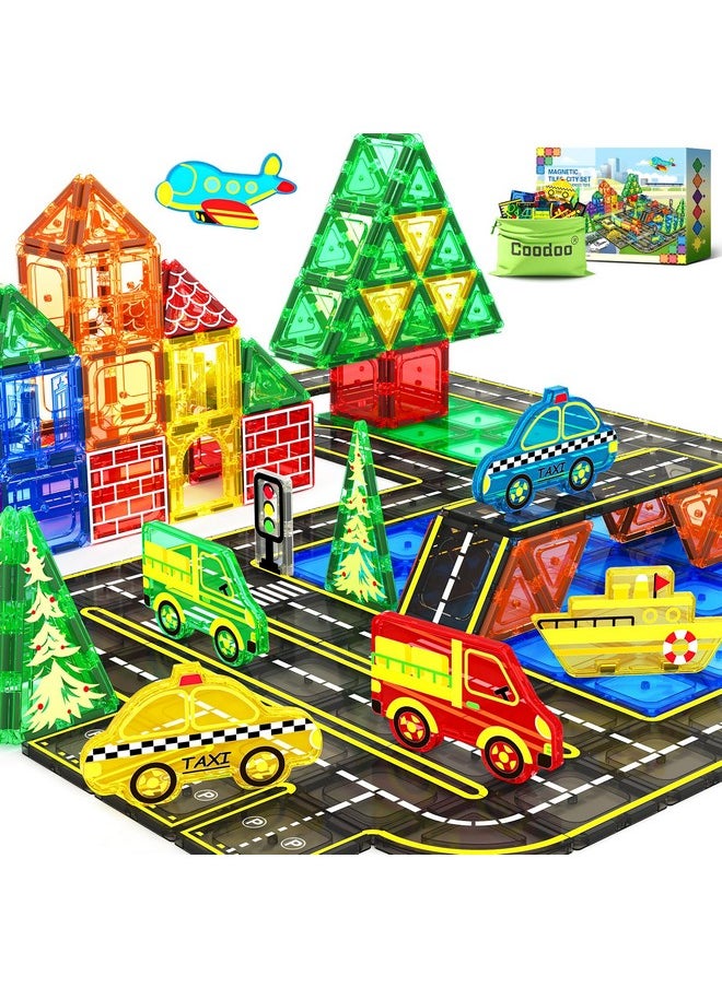 Coodoo Magnetic Tiles City Road with Cars Kids Toys for Ages 5-7 3-5 4-8, STEM Magnetic Blocks Building Toddler Toys, Creative Gifts Sensory Toy for 3+ Year Old Boys and Girls  - Image 1