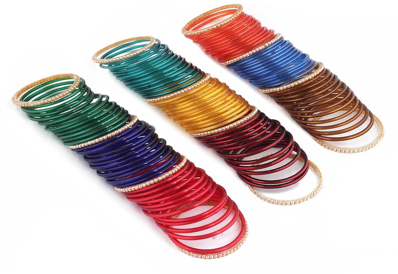 Khannak Store Glossy Shine Glass Bangles 9 colours 12 bangles each along with 12 pearl(moti) bangles for Woman and Girls (120 count) - Image 5