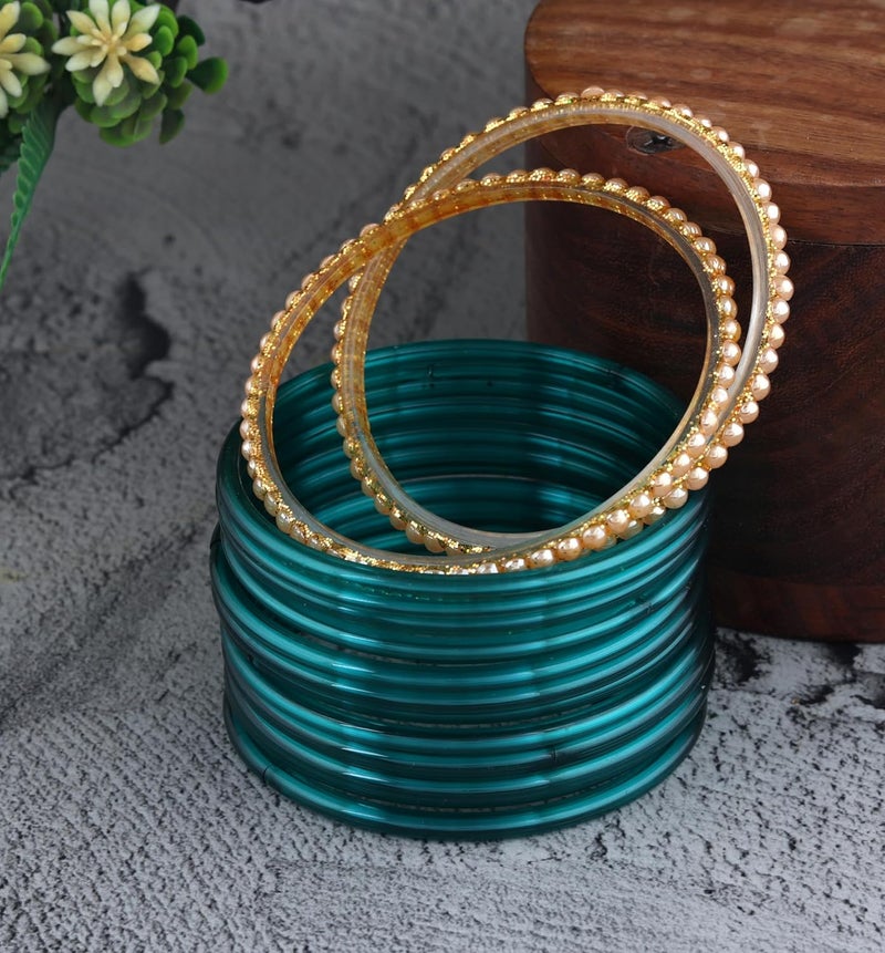 Khannak Store Glossy Shine Glass Bangles 9 colours 12 bangles each along with 12 pearl(moti) bangles for Woman and Girls (120 count) - Image 4